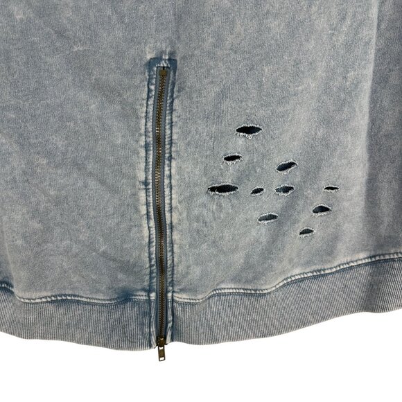 Mustard Seed Distressed L Crewneck Sweatshirt Back Zip Feature Blue Long Sleeve - Picture 5 of 8
